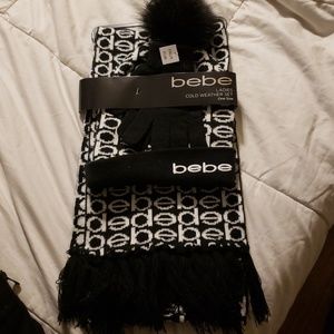 BEBE faux fur hat, gloves and scarf set